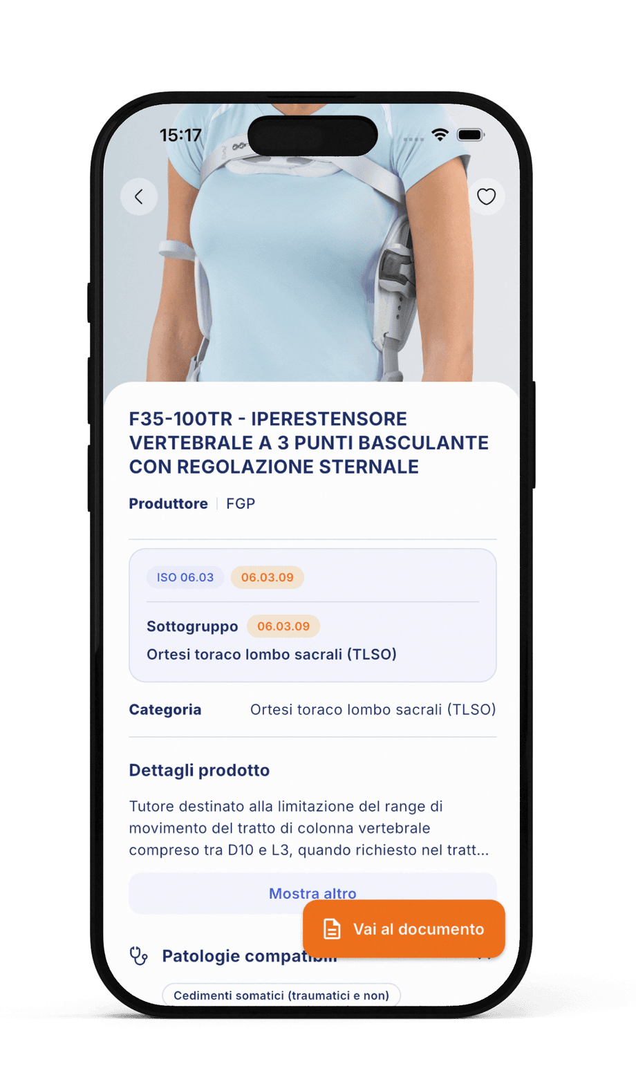 Scheda prodotto nell'app ProteSì