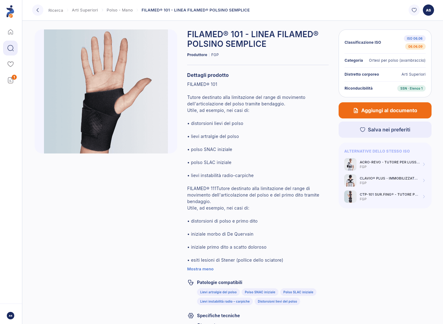 Scheda prodotto ProteSì da browser con produttore in evidenza